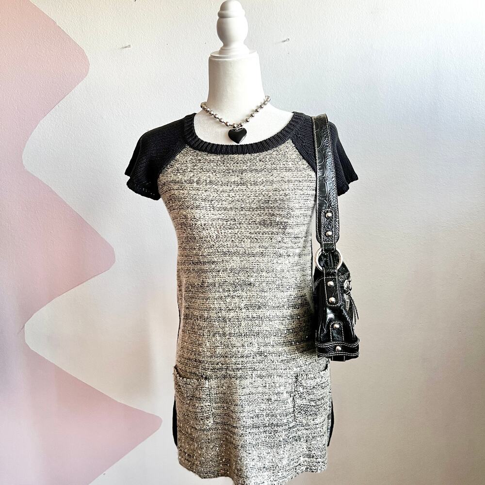 Vintage Gray Sweater Dress Y2K 2000s 90s Retro Indie Sleaze XS
